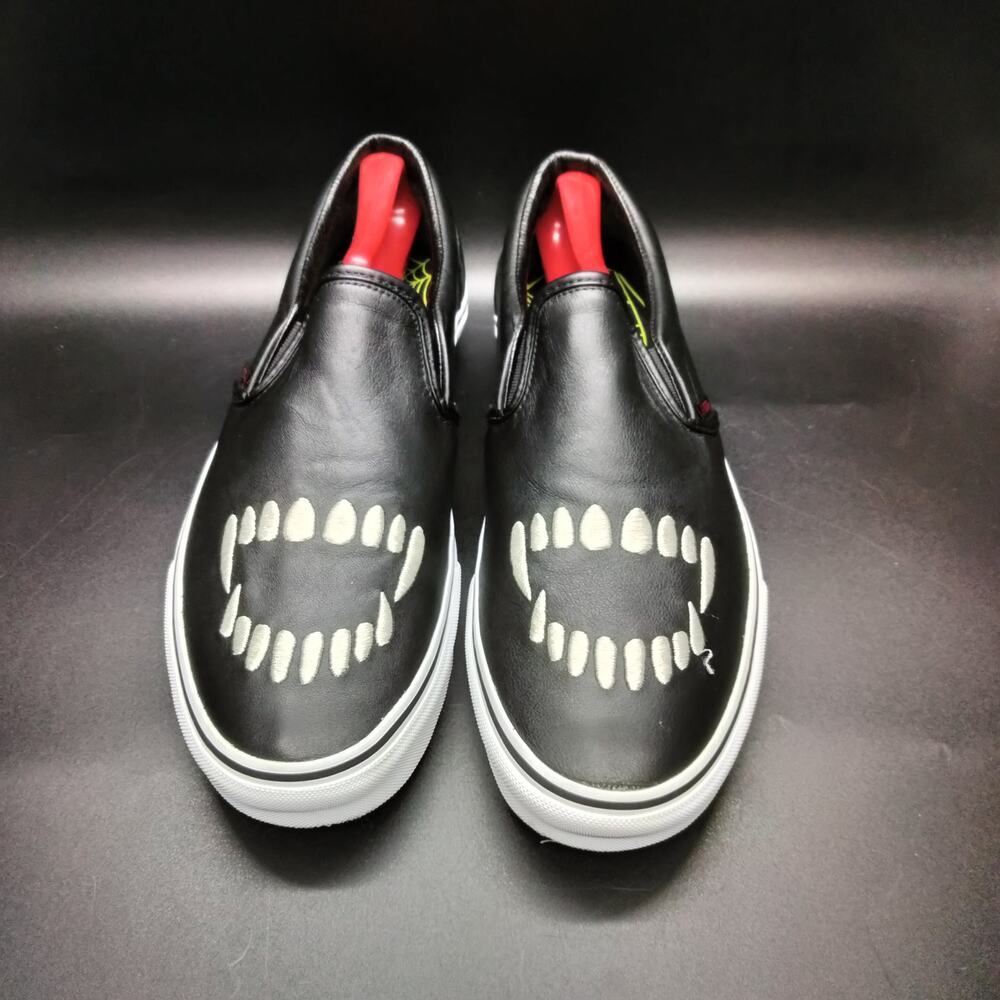 VANS Classic Slip On Halloween Black White Leather Mens 13 Leather 721356 Shoes